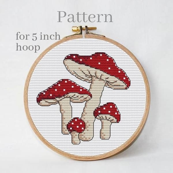 Mushroom cross stitch pattern Amanita mushroom pattern Amanita muscara hand embroidery pattern