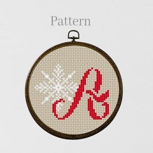 Christmas monogram ornament cross stitch pattern, Cursive alphabet, Cross stitch letters, Initial ornament image 5