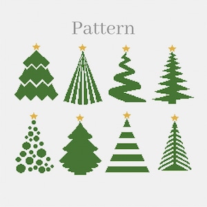 Kruissteekpatroon kleine kerstboom, kerstboomset van 6 handborduurpatronen