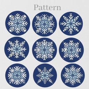 Snowflake ornament cross stitch pattern for 3 inch hoop, Snow flakes hand embroidery pattern