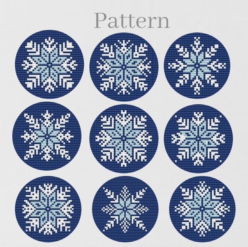 Snowflake ornament cross stitch pattern for 3 inch hoop, Snow flakes hand embroidery pattern