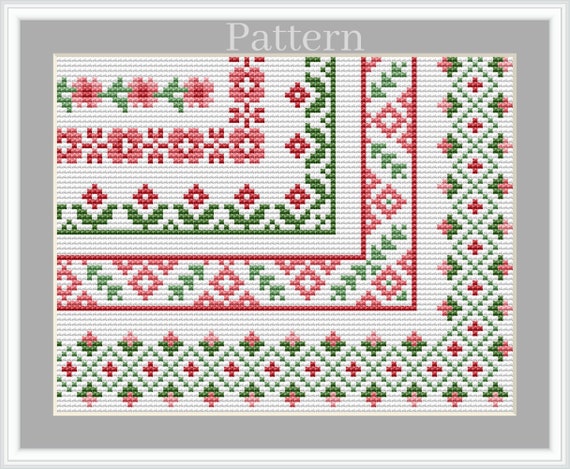 Square Border Cross Stitch Pattern, Christmas Border, Cross Stitch Frame,  Floral Border 