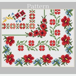 Cross stitch border pattern, Poppy border, Poppy cross stitch frame, Floral borders pattern