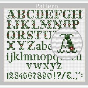 Christmas alphabet cross stitch pattern, Cross stitch fonts, Monogram fonts