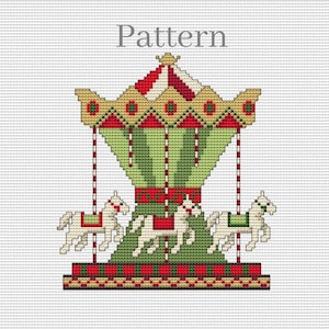 Christmas carousel cross stitch pattern, Merry go round hand embroidery pattern