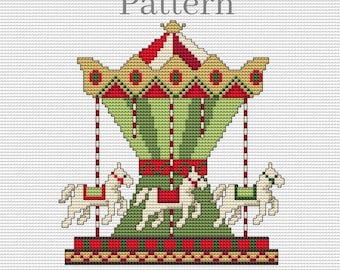 Patrón de punto de cruz de carrusel navideño: Caballos de tiovivo (patrón en PDF)