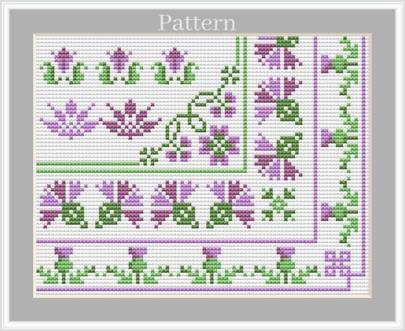 Ultimate Floral CROSS STITCH/クロスステッチ Floral Borders Cross Stitch Pattern, Thistle Cross Stitch Frames