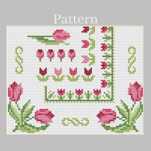Tulip cross stitch borders, Floral borders cross stitch pattern, Cross stitch frames