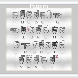 Sign language alphabet cross stitch pattern, Backstitch alphabet