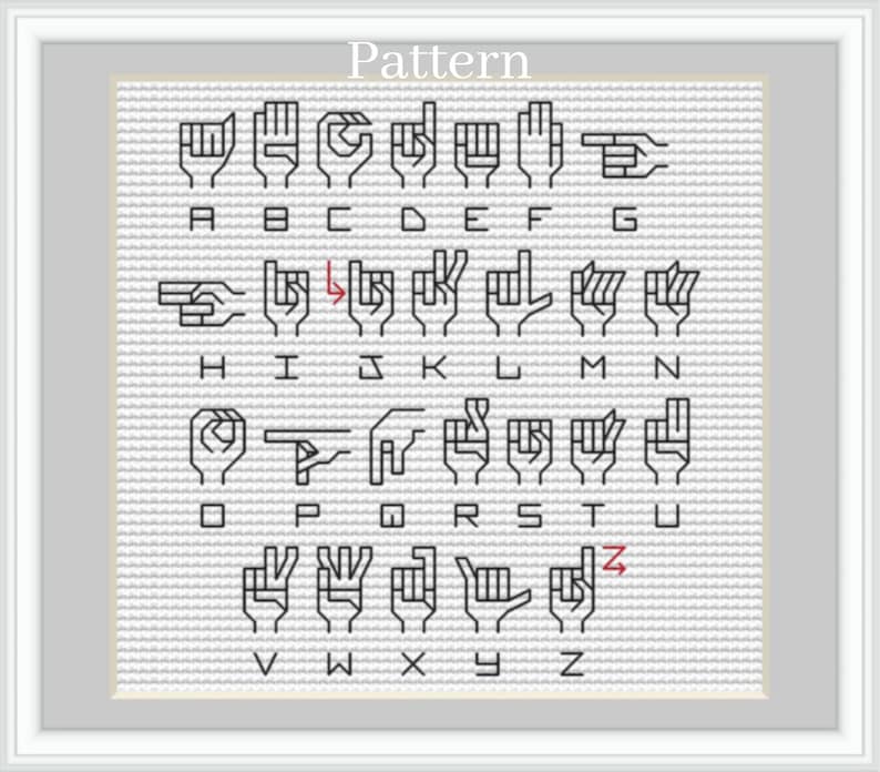 Sign Language Alphabet Cross Stitch Pattern Backstitch Etsy