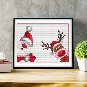 Lustiges Weihnachtsmann Kreuzstichmuster PDF, Weihnachten Rentier Kreuzstich für Karten