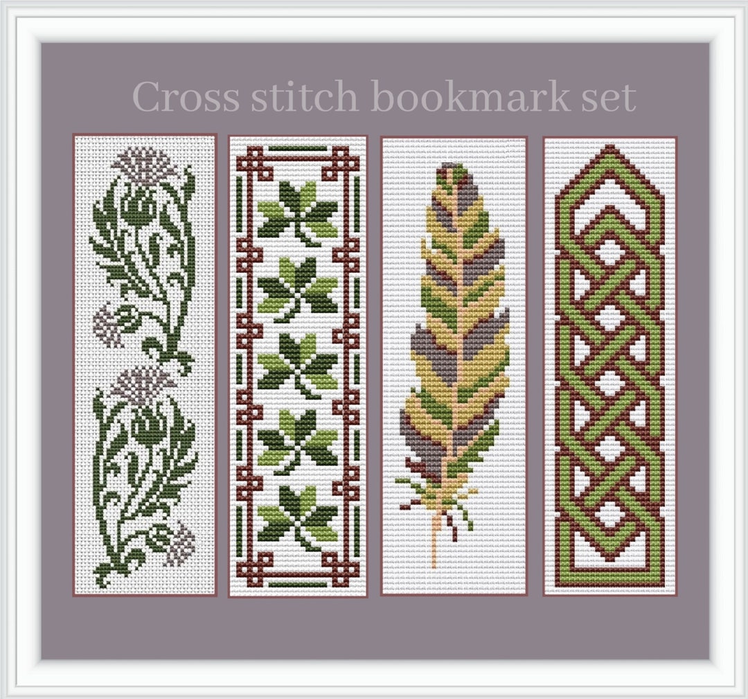 Celtic Cross Stitch Bookmark Pattern Thistle Cross Stitch Book Tracker Feather Bookmark Celtic