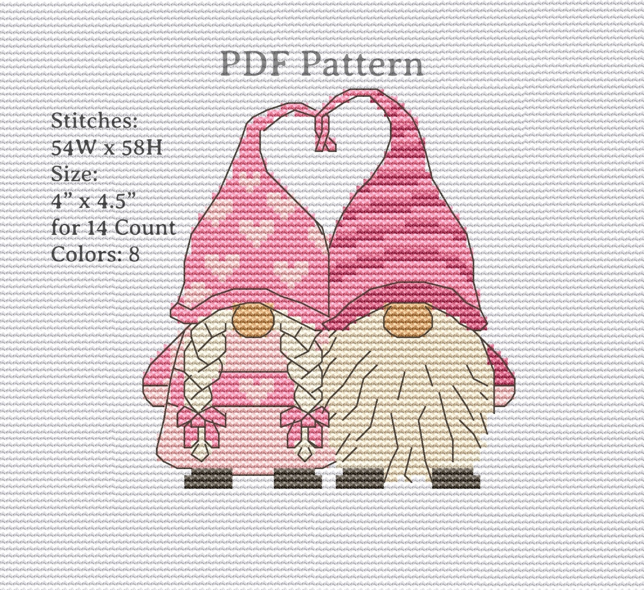 Valentine gnome cross stitch pattern Miniature gnome Etsy