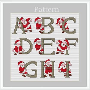 Cross stitch fonts, Christmas alphabet cross stitch pattern, Monogram fonts, Santa Claus alphabet