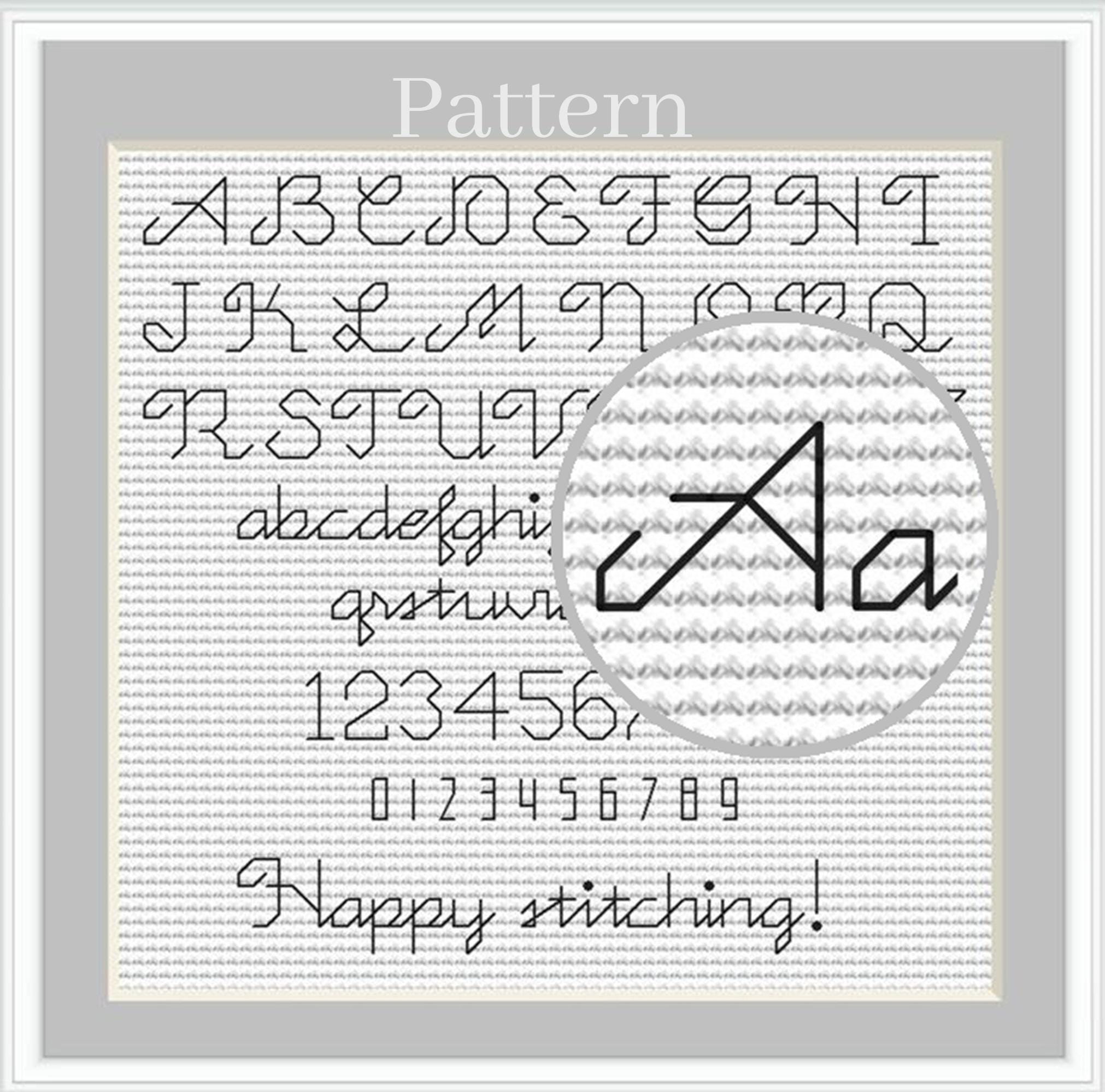 Backstitch Alphabet Chart, Cursive Alphabet With Letters and
