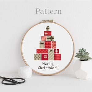 Petit modèle de point de croix de sapin de Noël, joyeux Noël au point de croix