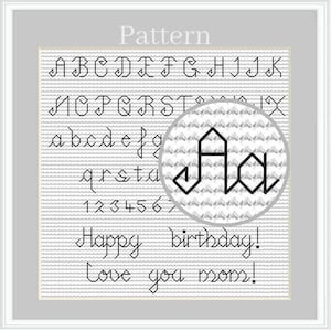 Backstitch alphabet cross stitch pattern, Cursive alphabet chart, Cross stitch font, Cross stitch letters and numbers, Small ABC chart