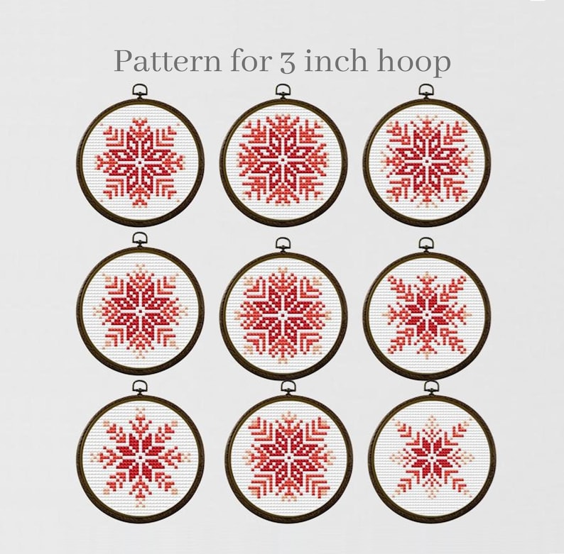 Snowflake cross stitch pattern for 3 inch simple Christmas ornament