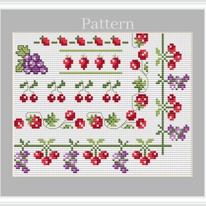 Floral cross stitch border pattern, Berry cross stitch frames, Floral corners