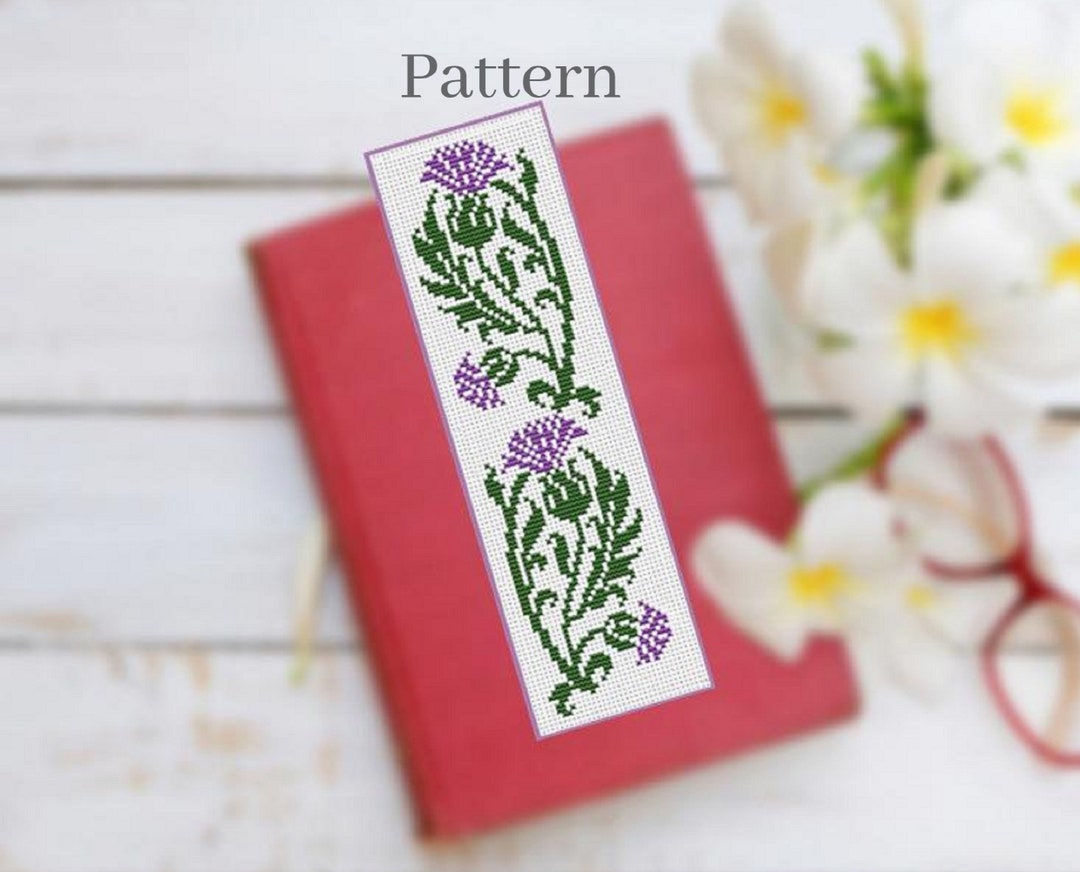 Outlander Cross Stitch Bookmark Pattern, Thistle Cross Stitch Book