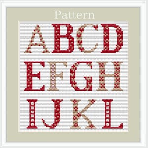 Alphabet cross stitch pattern, Cross stitch fonts, Red cross stitch letters, Monogram fonts