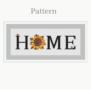 Sunflower cross stitch pattern, Home sign cross stitch, House sign, Sunflower home crosstitch