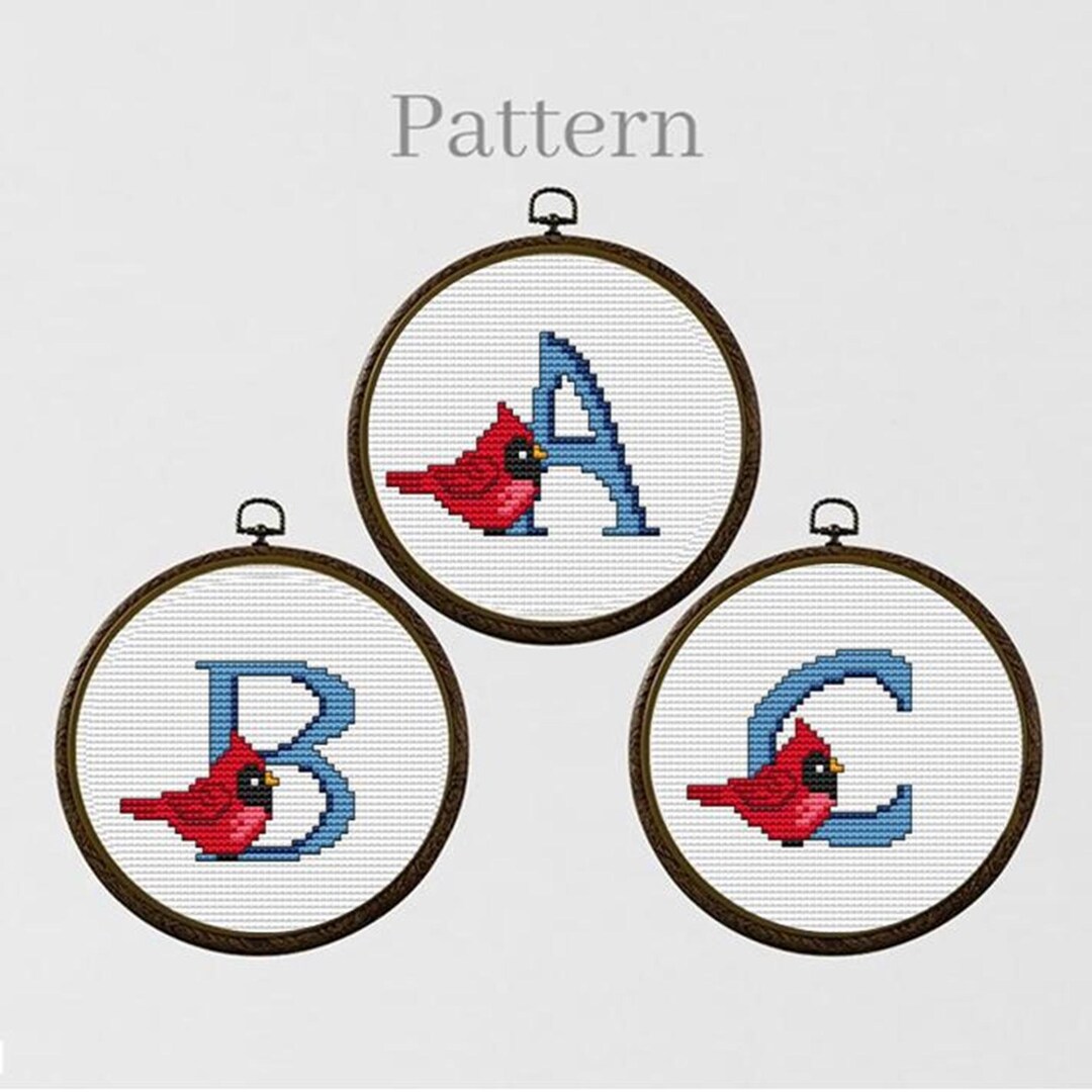 Cardinal Letter R Christmas Alphabet Cross Stitch Pattern for Monogram Ornaments With ...
