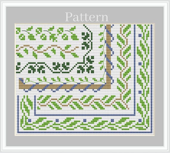 Cross Stitch Border Pattern, Square Border, Leaf Border