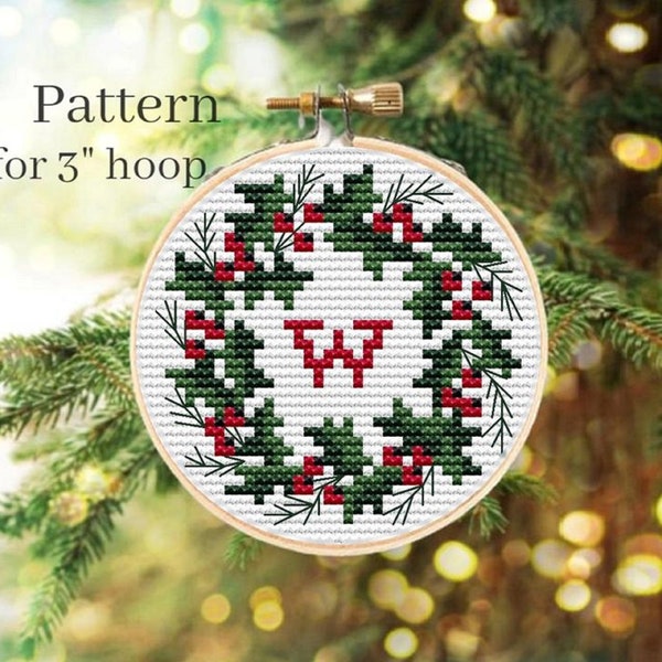 Monogram ornament cross stitch pattern for 3 inch hoop, Cross stitch letters, Initial ornament, Name ornament