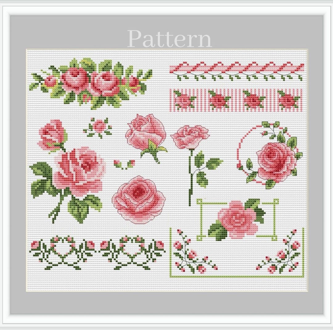Mini Rose Cross Stitch Pattern, Rose Borders and Frames, Cross Stitch ...