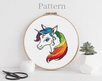 Unicorn cross stitch pattern Rainbow unicorn hand embroidery pattern