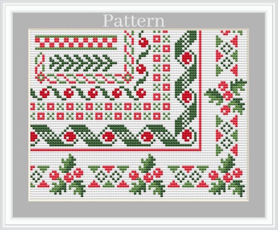 Square Border Cross Stitch Pattern, Christmas Border, Cross Stitch Frame,  Floral Border 