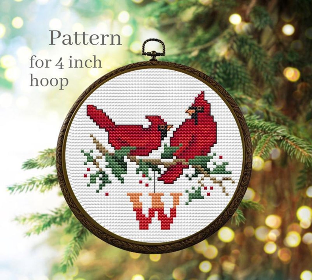 Cardinal Ornament Cross Stitch Pattern With ABC Chart, Monogram ...