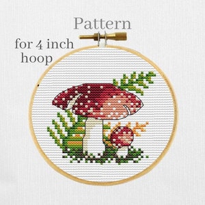 Mushroom ornament cross stitch pattern, Amanita muscara hand enbroidery pattern