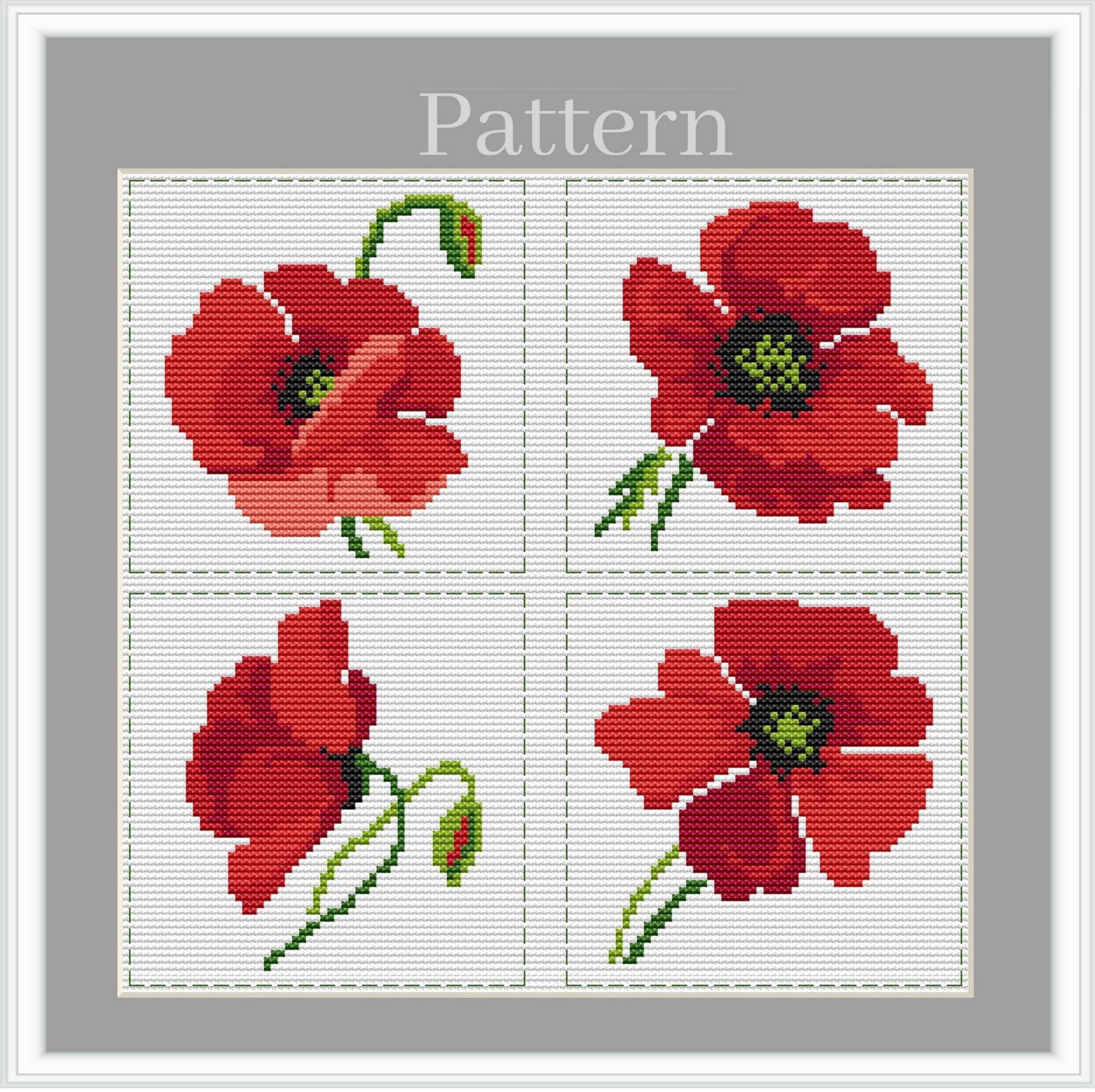Poppy Cross Stitch Pattern With Small Red Flowers Set of 4 - Etsy Poppy Cross Stitch Pattern With Small Red Flowers Set of 4 - Etsy