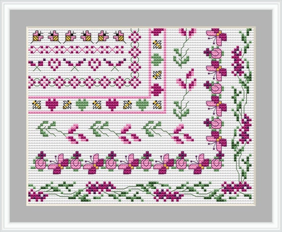 トップス relaxing border pattern cutsew Cross Stitch Border Pattern, Cross Stitch Frames, Floral