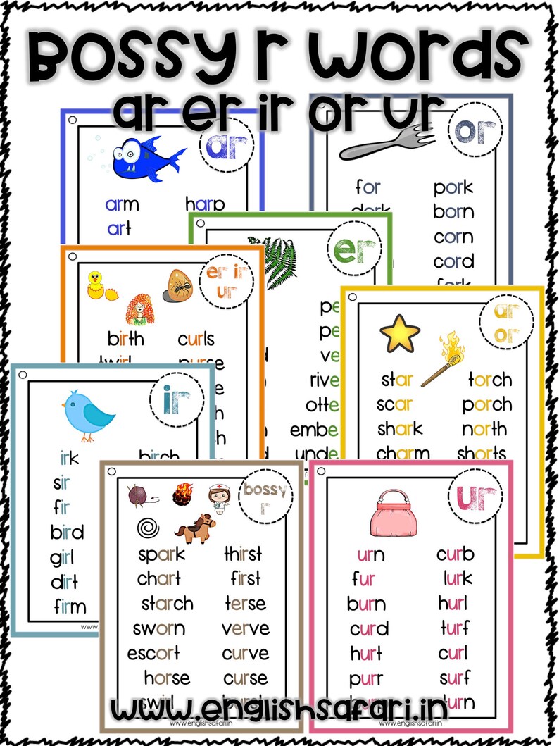 Phonics word list for Bossy R words and diphthongs | Etsy