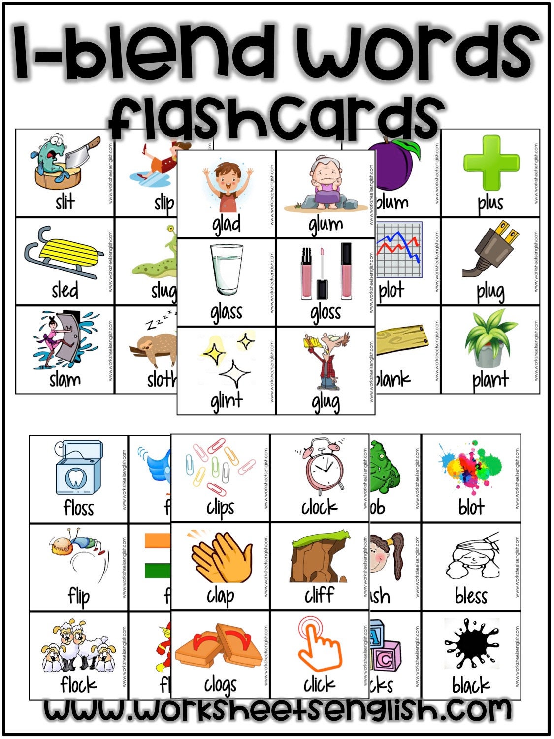 consonant l blends words bl cl fl gl pl sl words flashcards etsy