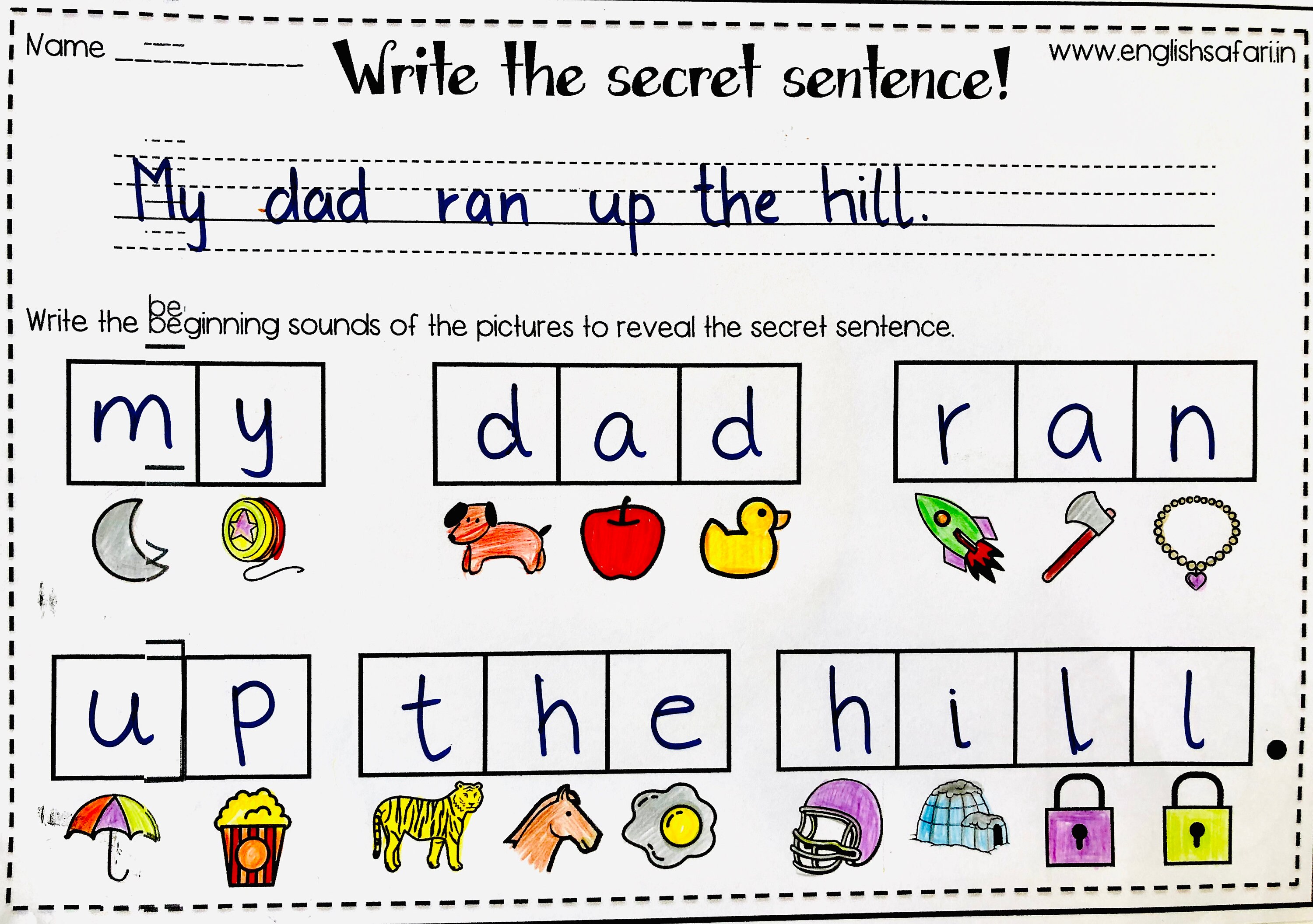 Free Secret Sentences Worksheets