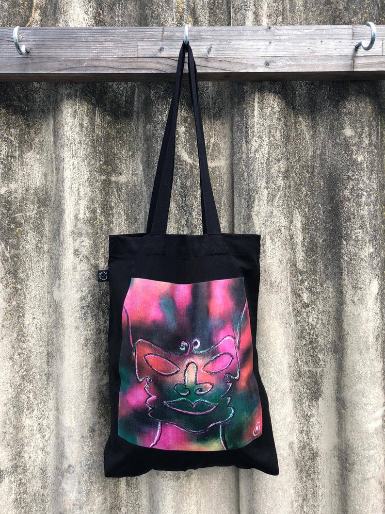 CMI/'s reusable carrying bag made of 100/% organic cotton with colorful picture print in blue and pink