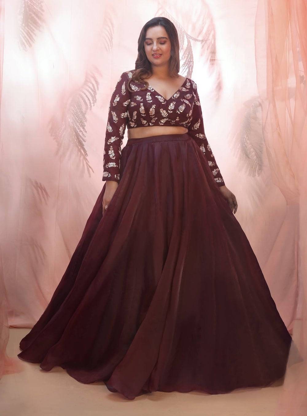 Wine Color Embroidered Lehenga Choli Set Etsy