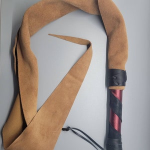 Premium Tan Suede with Red Metallic Leather Dragontail Whip