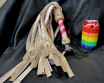 Pink, Purple, and Shiny Gold Leather Flogger