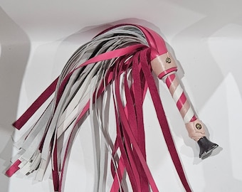 Hot Pink and White Leather Flogger