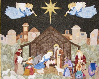 Nativity Wallhanging Art Quilt Pattern and Lovely Hand Draw Faces