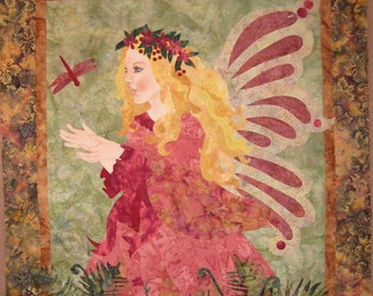 Woodland Fairy Art Quilt Pattern with Hand-Drawn Face