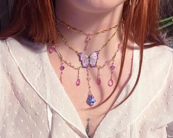 Mother of Pearl - Butterfly Collier Beaded Fairy Necklace