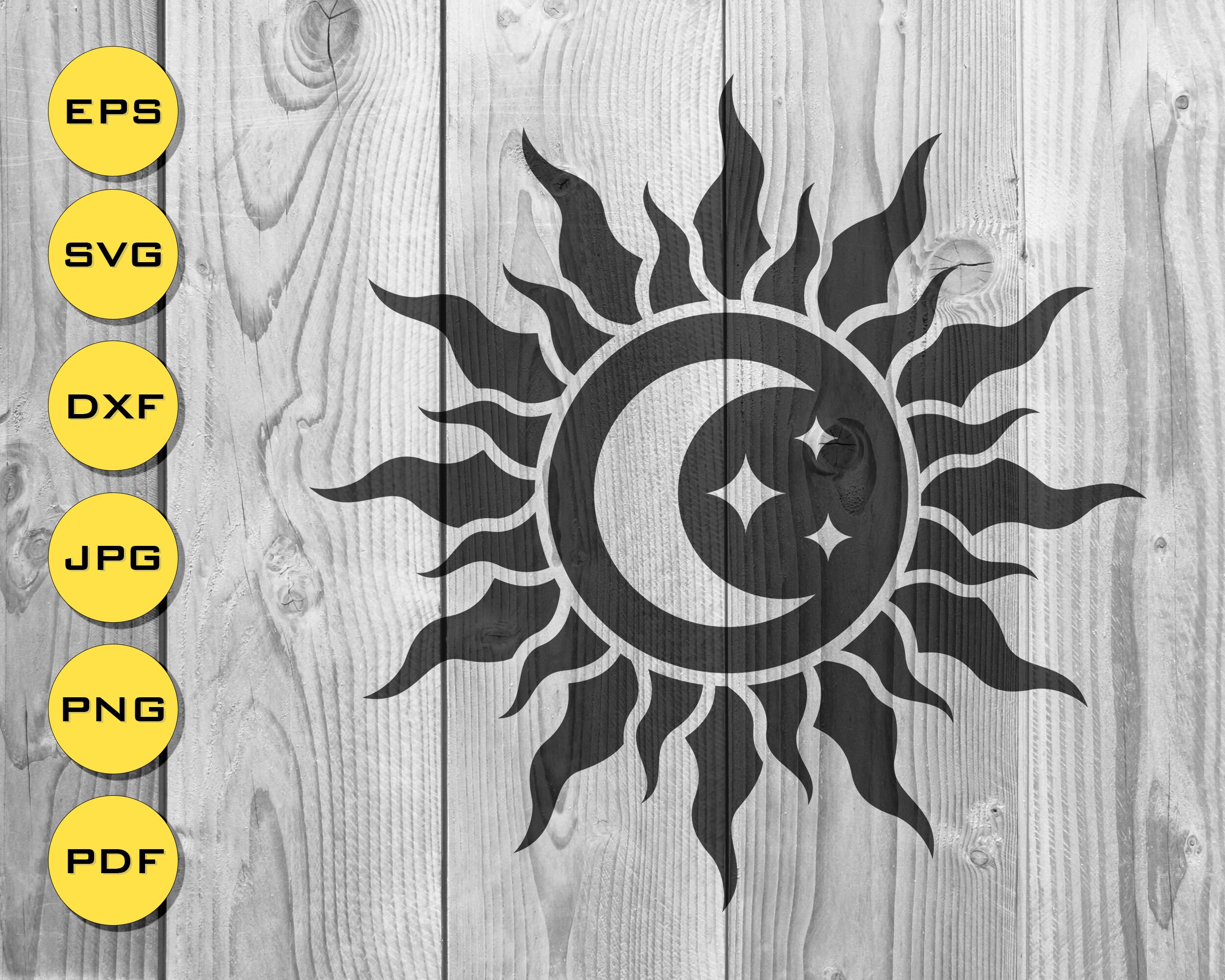 sun and moon svg silhouette printable space wall art stencil etsy