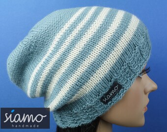 Beanie MITTENWALD Unisex blau-grau Merino-Mix M/ütze von siamo-handmade