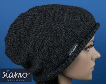 Beanie MITTENWALD Unisex blau-grau Merino-Mix M/ütze von siamo-handmade